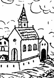 Kostel sv. Bartoloměje v roce 1623, výřez z Aretinovy veduty
